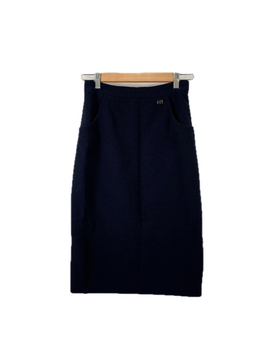Chanel Pencil Skirt AW Wool Navy Silk 40